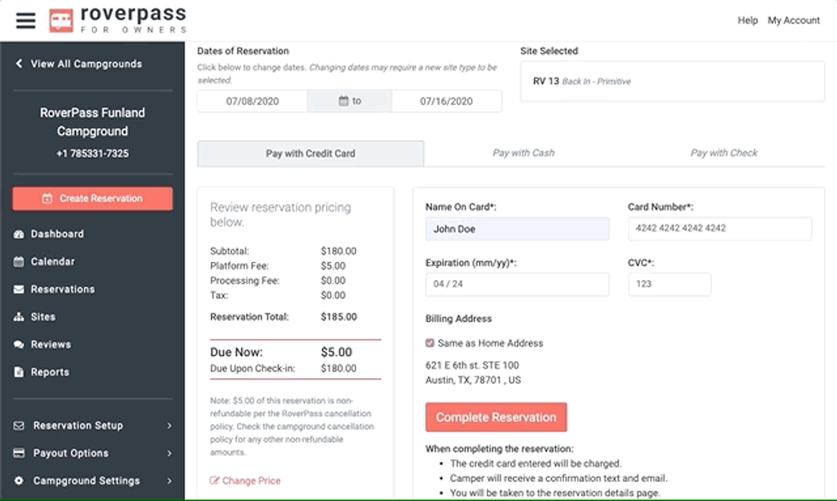 RoverPass Cash Payment Form 1