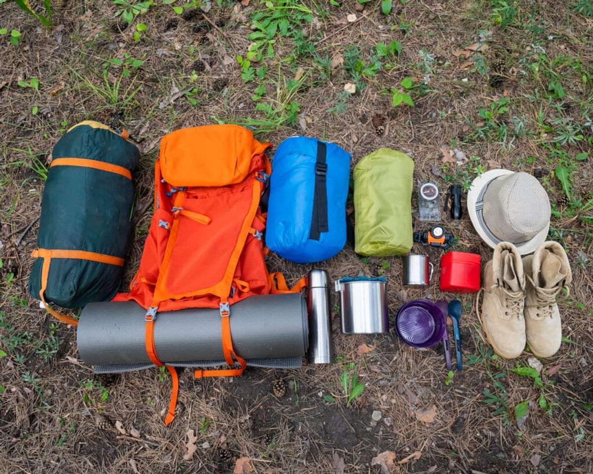 a group of the essential campground items bought in a store 