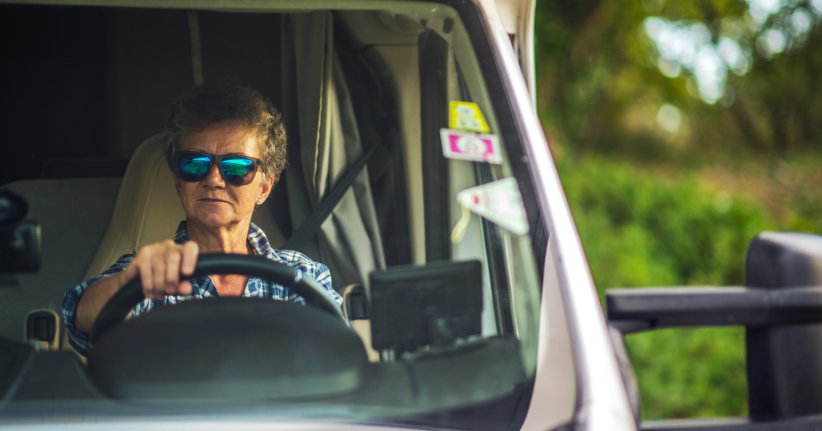 Camper leaving RV park.