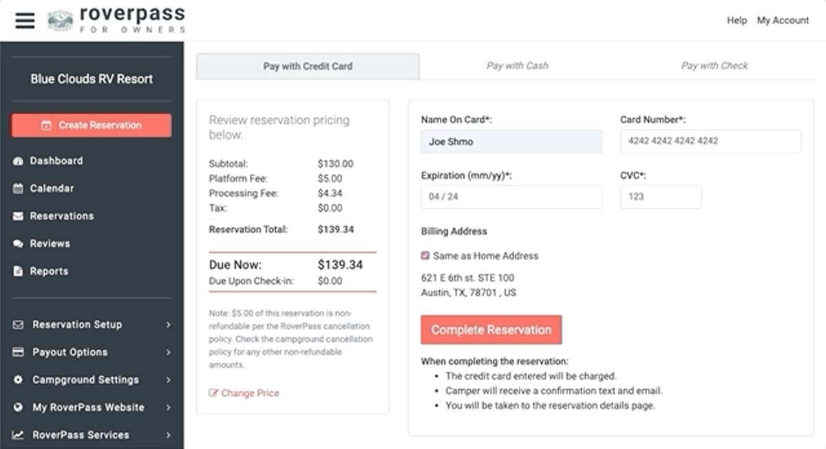 RoverPass Cash Payment Form 2