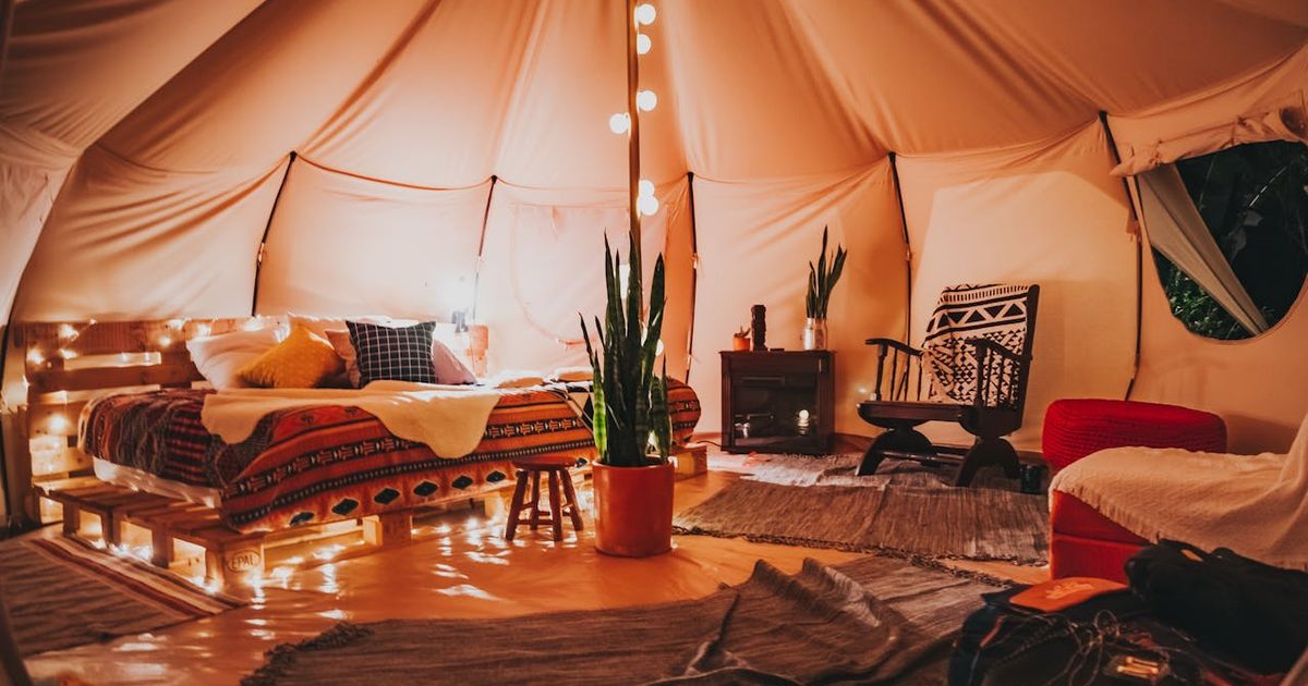 an inside view of a glamping site
