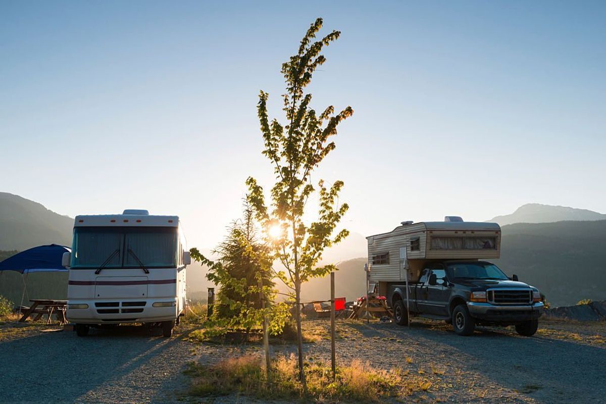 Campground at sunset in North America