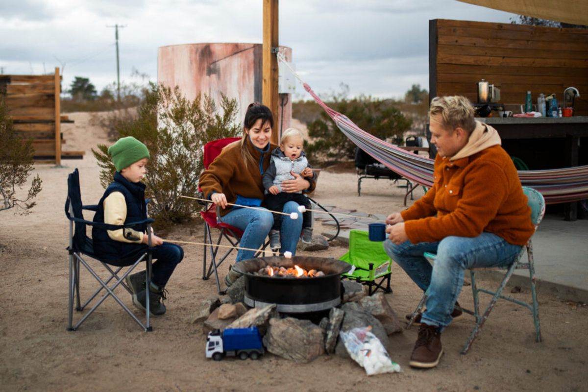 a family in a kid-friendly campground 