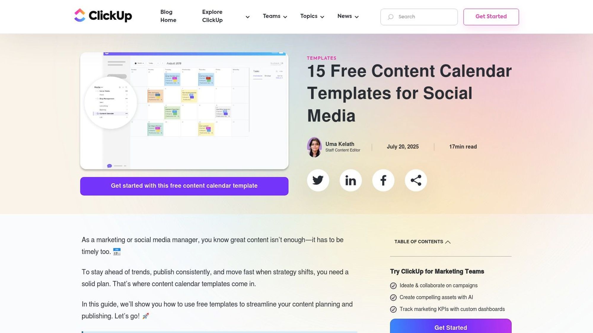 ClickUp's Content Calendar Templates