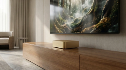 The XSCACE Xylem premium amplifier in a luxury champagne gold finish.