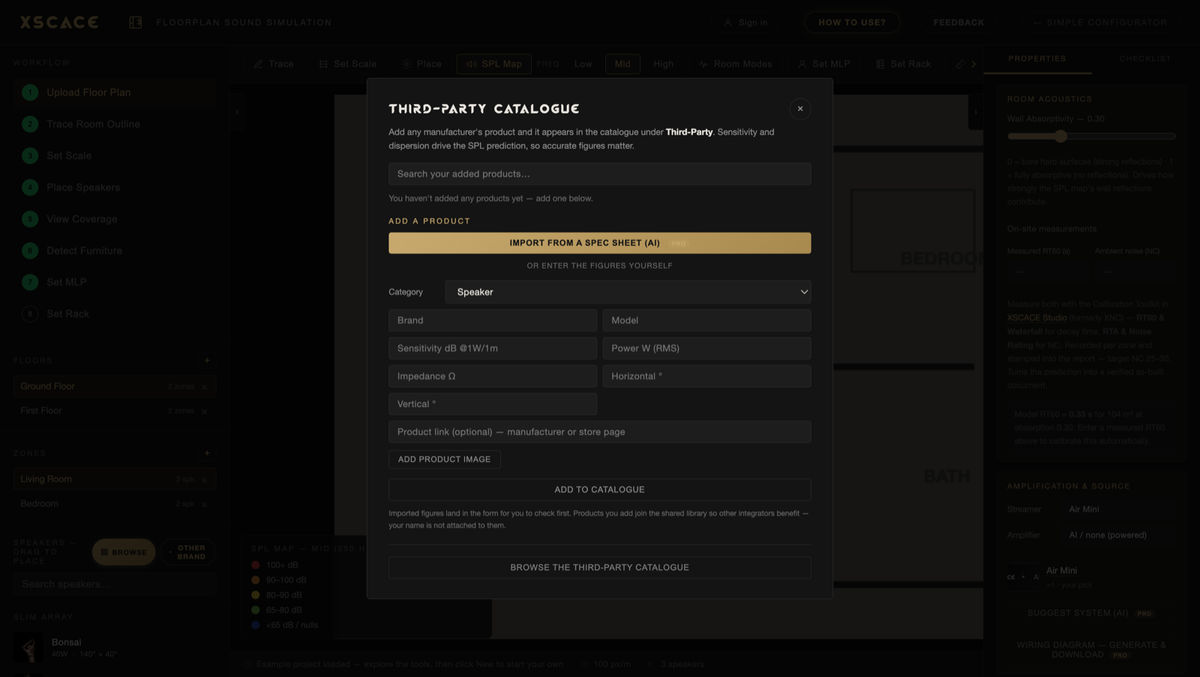 Adding third-party equipment — manually or by AI spec-sheet import