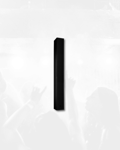 Studio render of the ultra-slim XSCACE Banyan Canopy outdoor line array speakers in a matte black finish, showcasing its minimalist architectural design.