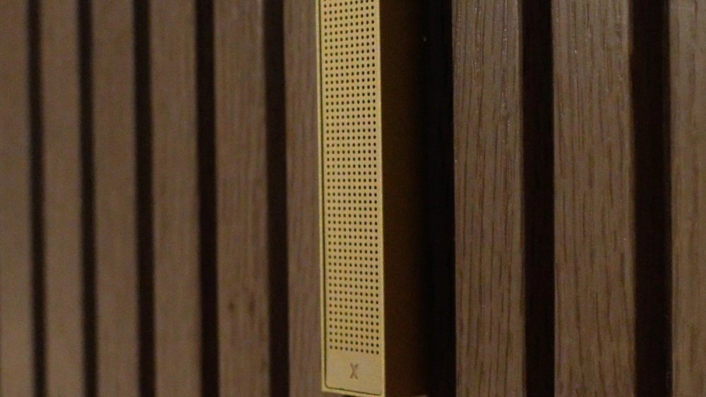 Bonsai in a Fluted Wood Foyer