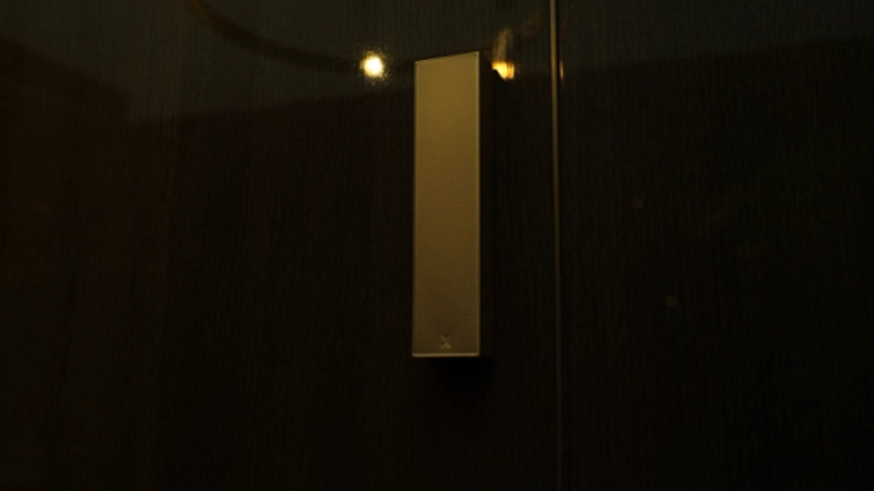 XSCACE Cane slim array speaker mounted on a feature wall