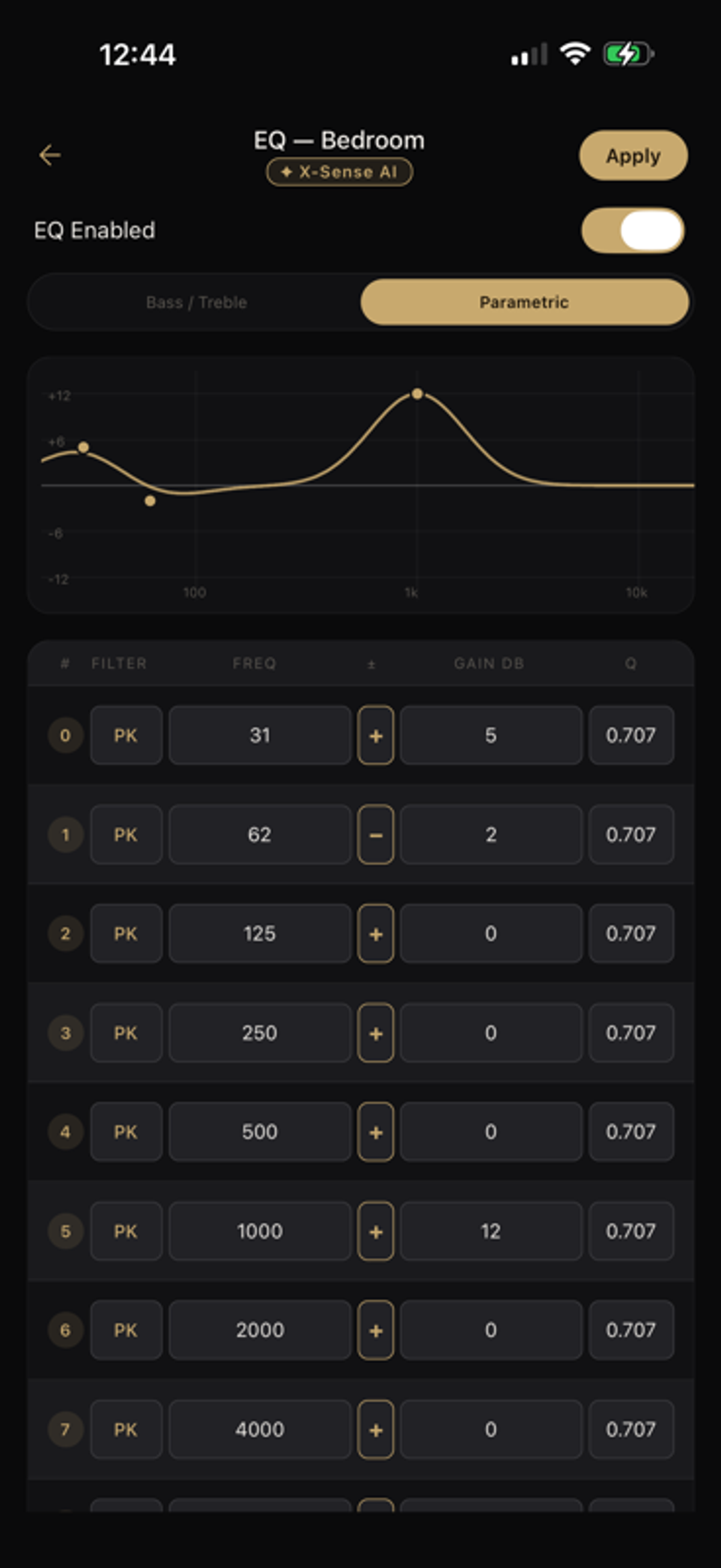 XSCACE Controller app parametric EQ screen