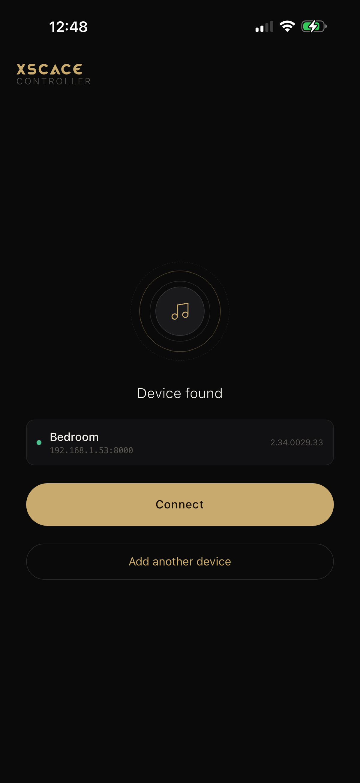 Device found confirmation step in the XSCACE Controller setup flow