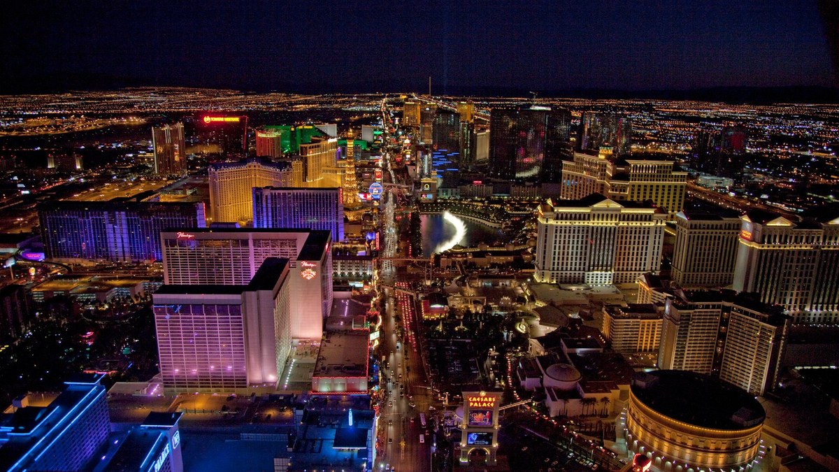Night aerial view of the Las Vegas Strip