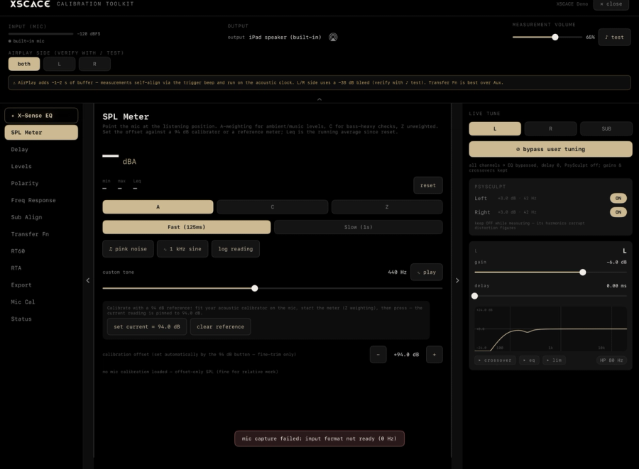 Output picker with the ♪ test button