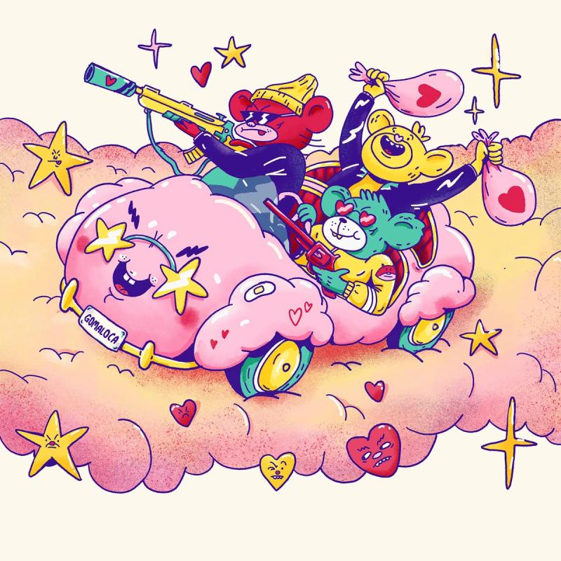 Carebears running in a car