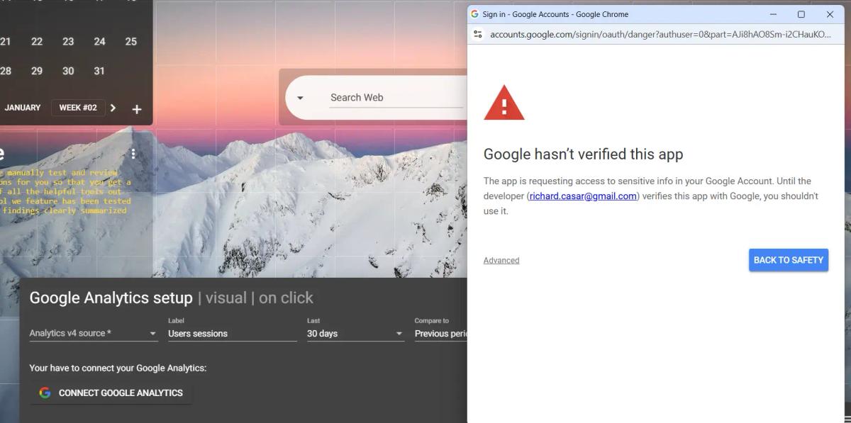 google analytics security warning
