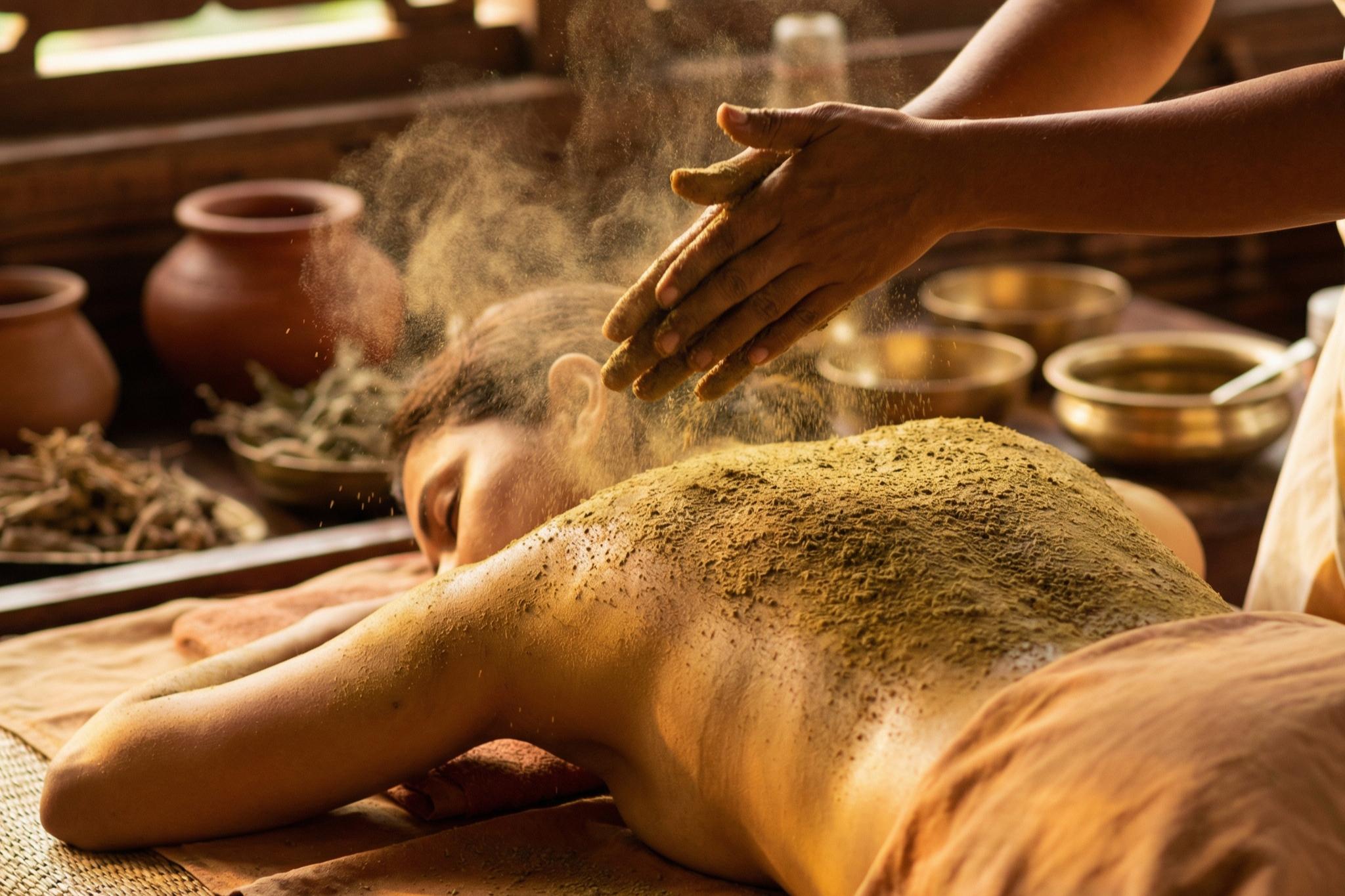 Udwarthanam Ayurveda treatment at Vaidya Vrindavanam, Haripad