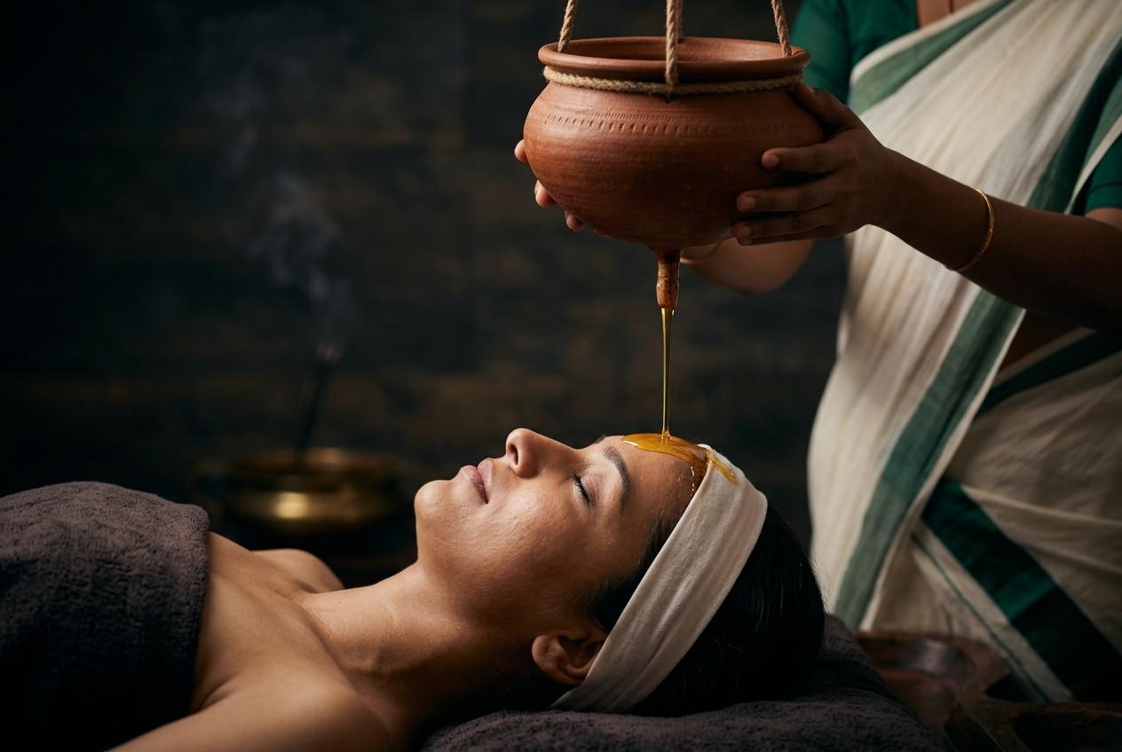 Shirodhara Ayurveda treatment at Vaidya Vrindavanam, Haripad