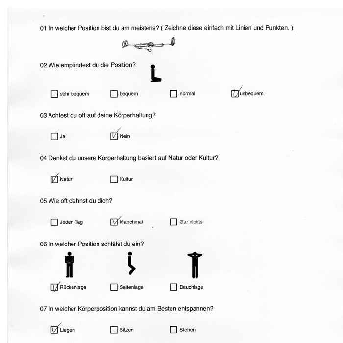 Liegen, Sitzen und Stehen