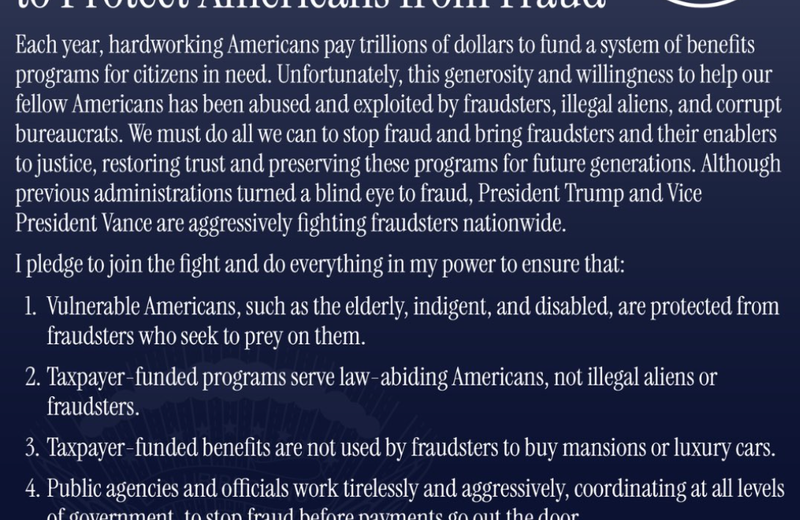 President Mike Howell Signing the Vice President's Pledge to Protect Americans from Fraud