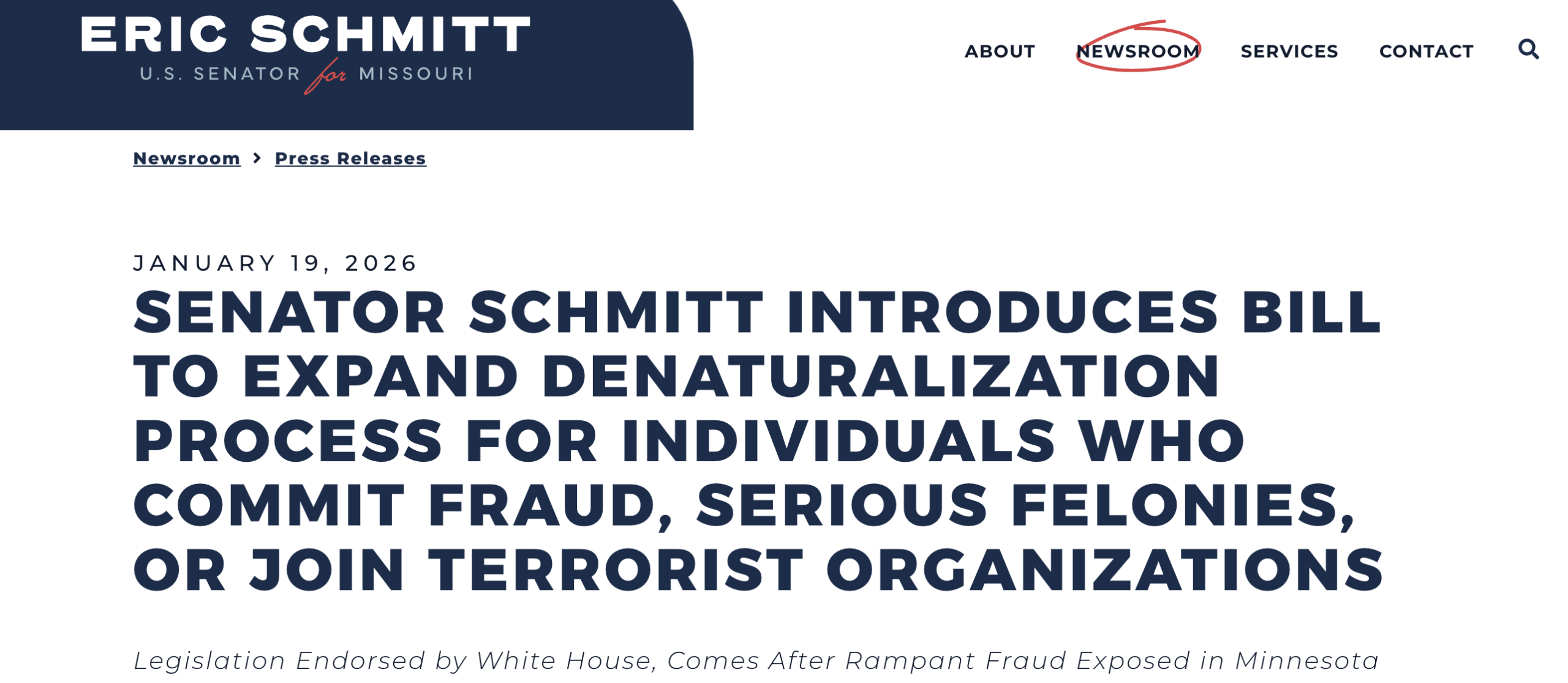 Oversight Project Endorses Senator Schmitt’s Critical Denaturalization Efforts