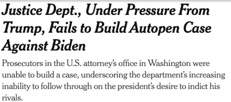 Response to NYT’s report on Justice Department not taking action on Biden’s Autopen Case