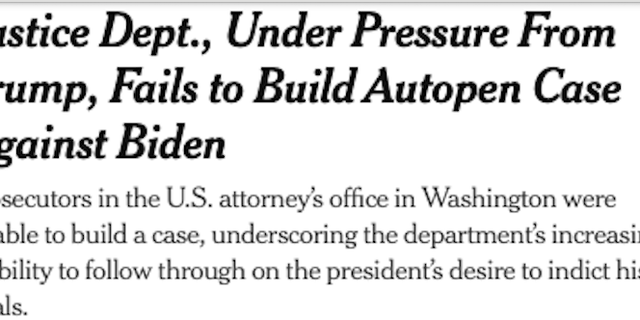 Response to NYT’s report on Justice Department not taking action on Biden’s Autopen Case