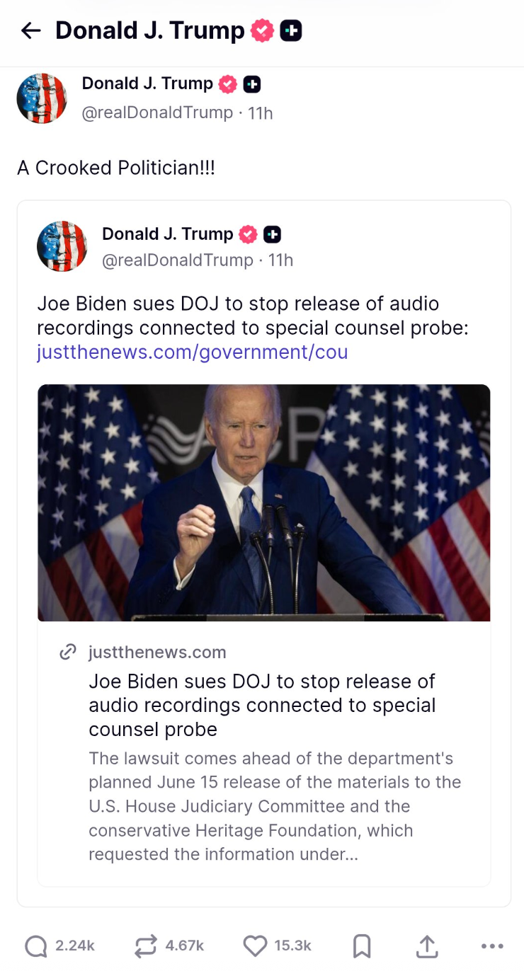 Oversight Project Reacts to President Trump’s Statement on Litigation to Release Hidden Biden Tapes