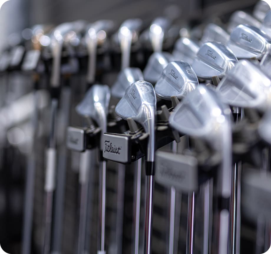 Rack of golf clubs