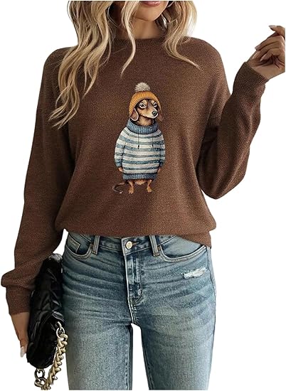 Women's Cartoon Graphic Sweaters Crew Neck Long Sleeve Pullover Sweaters Fall Tops