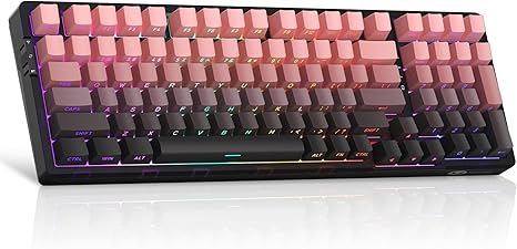 MageGee LIGHT100 Wireless Creamy Keyboard, Gasket Structure Hot Swappable, 2.4G/USB-C/BT5.0 RGB Backlit Mechanical Gaming Keyboard for Win/Mac/PC, 8000mAh Battery, Side Printed PBT Keycap, Pink