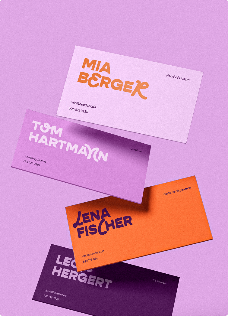 Hey Dear business cards design, colorful, illustrated