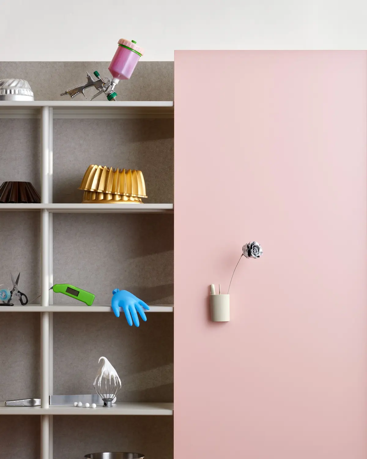 A pink A08 with pastries and cakes by Elle Azhdari on the shelves
