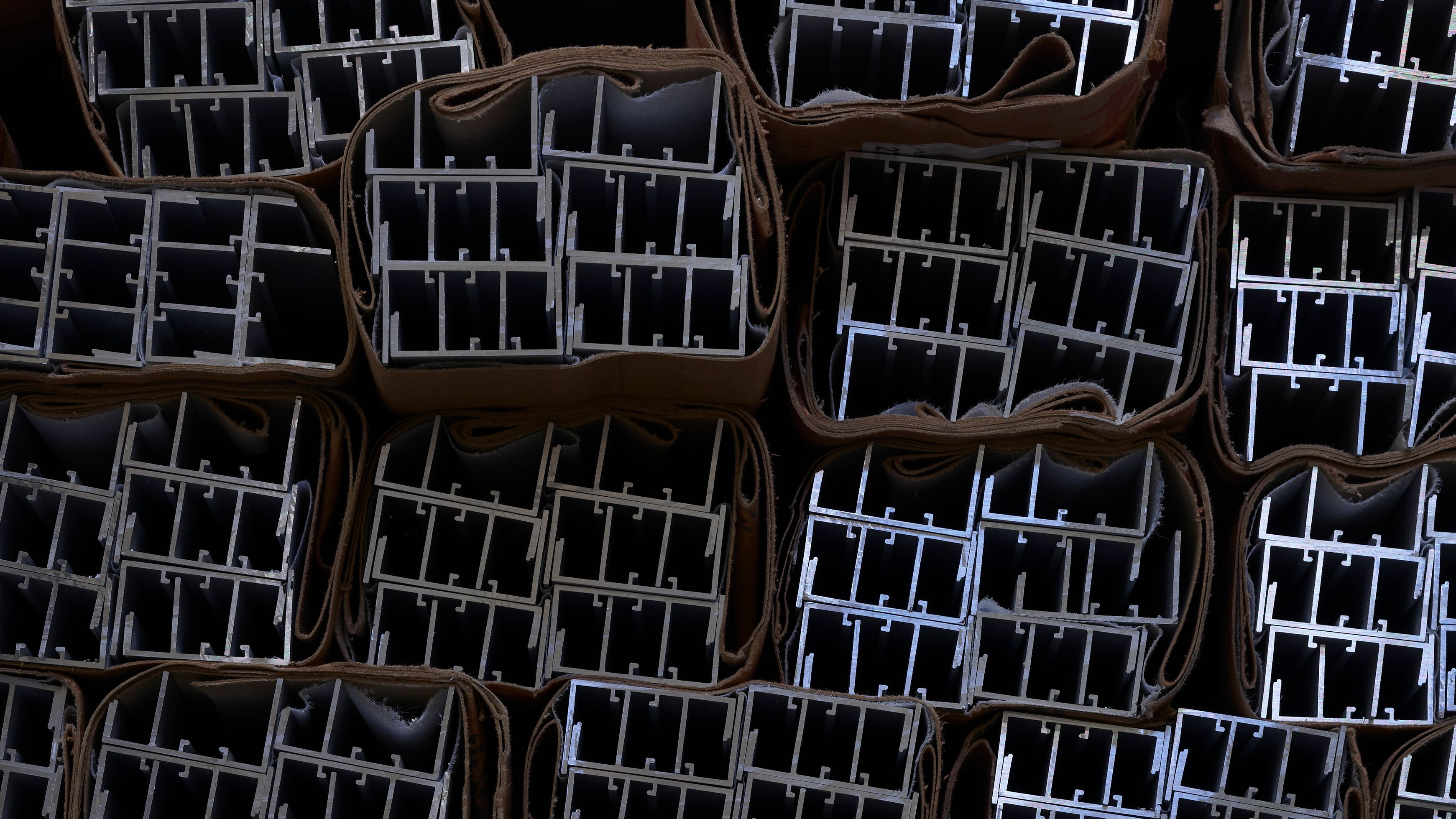 Aluminium profiles stacked in the Lintex factory in Nybro