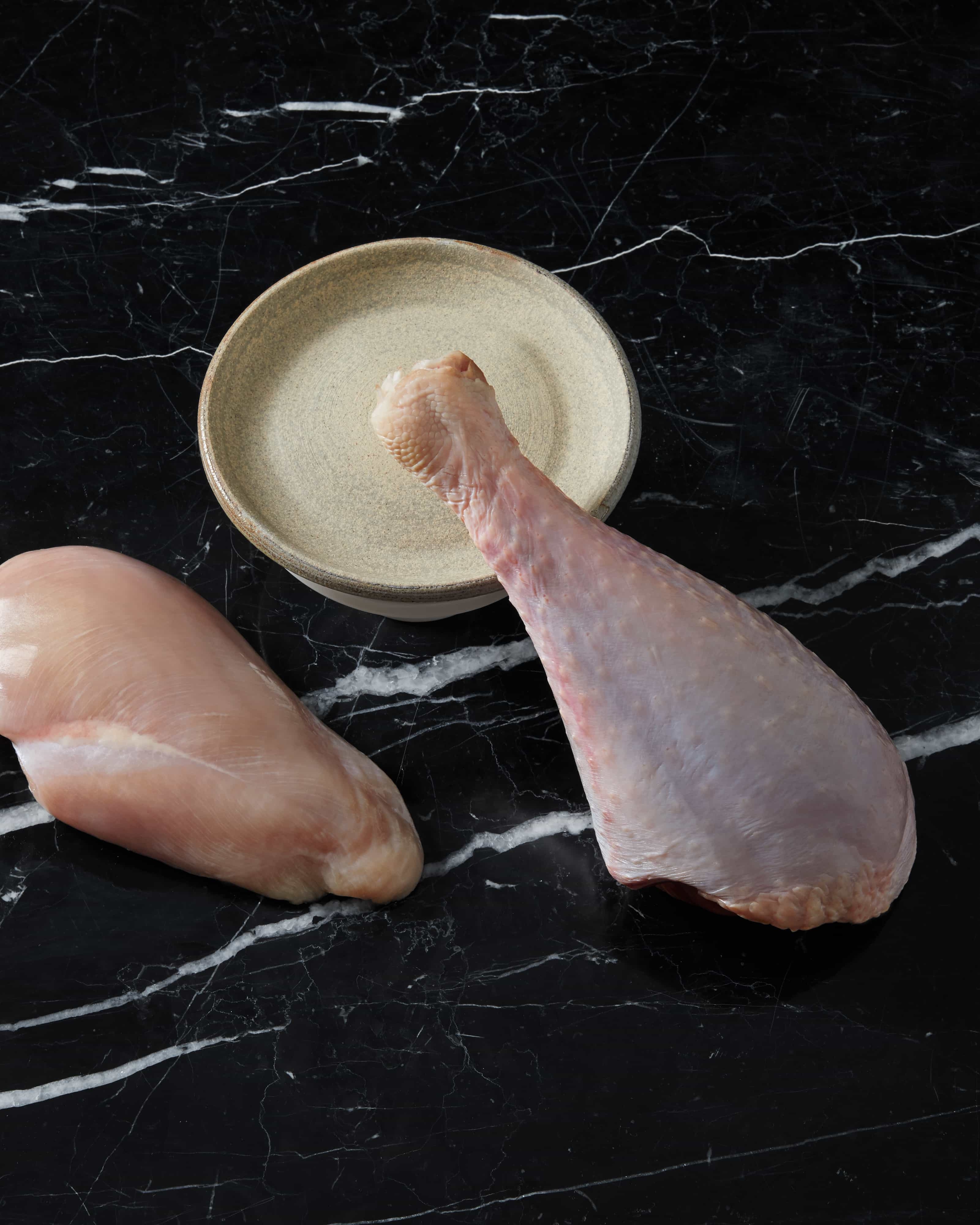 raw chicken breast and raw turkey leg
