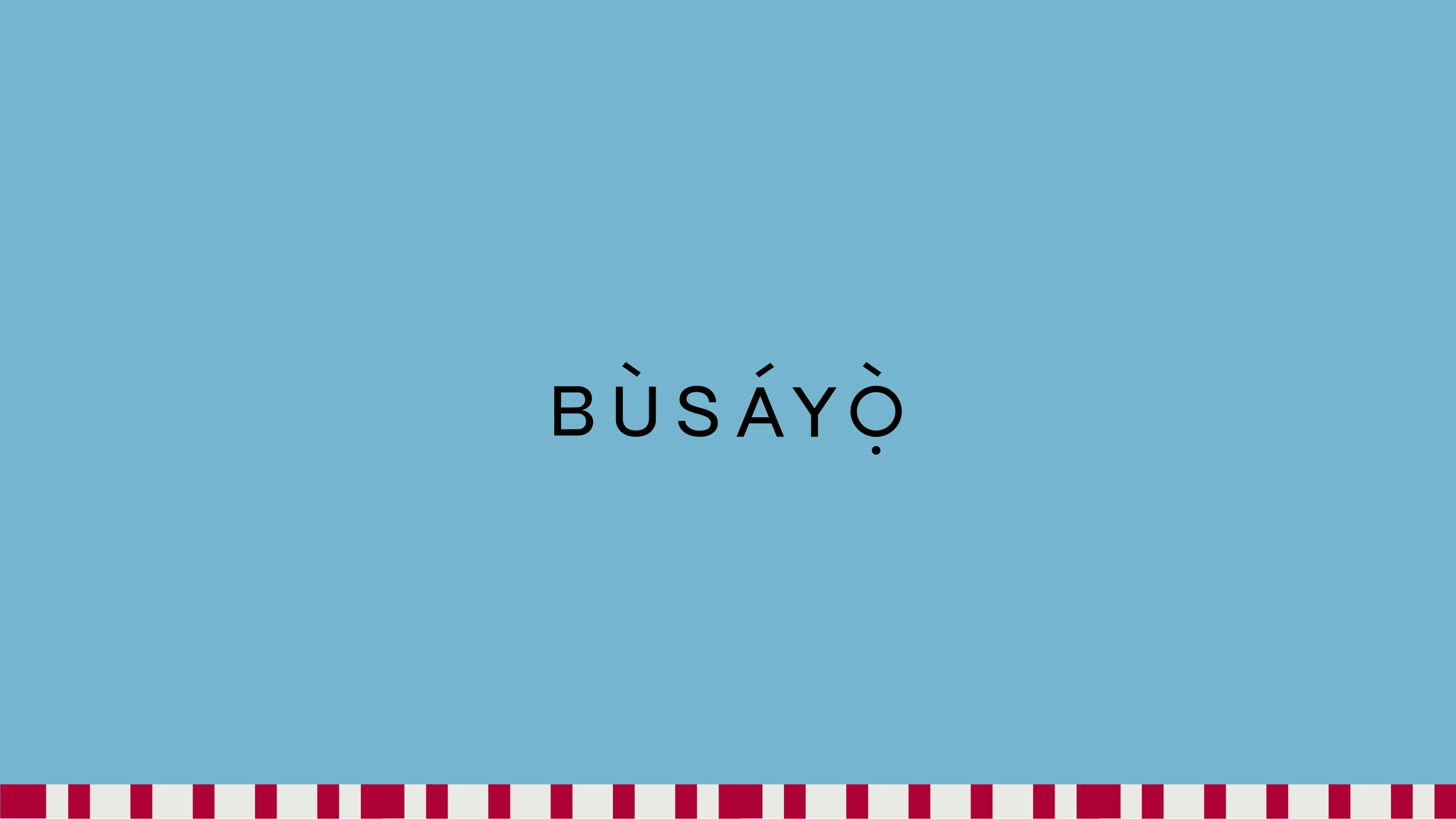 Busayo Logo on a sky blue background with geometric red and white pattern