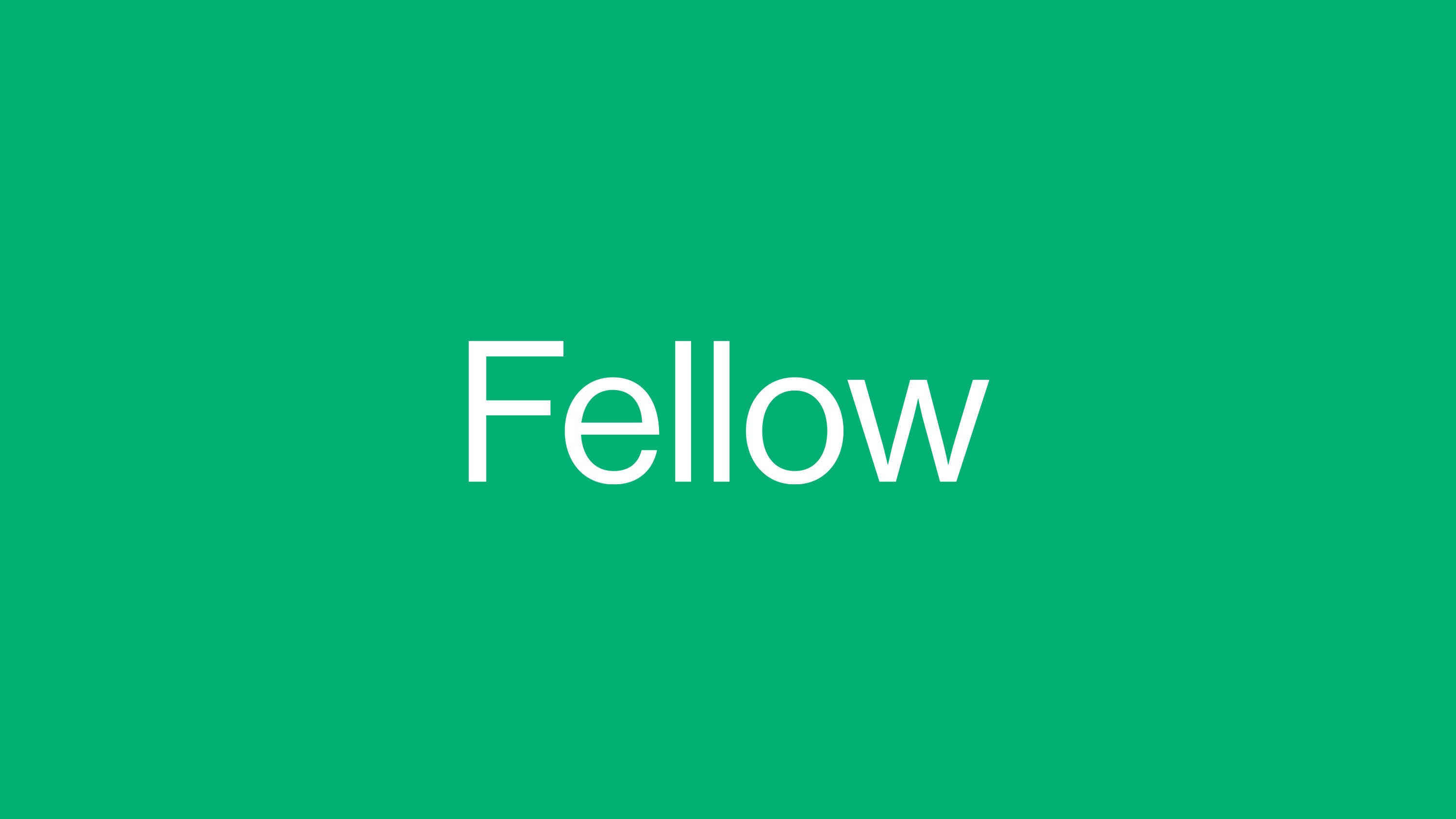 Fellow logo in white on green background, designed by RoAndCo