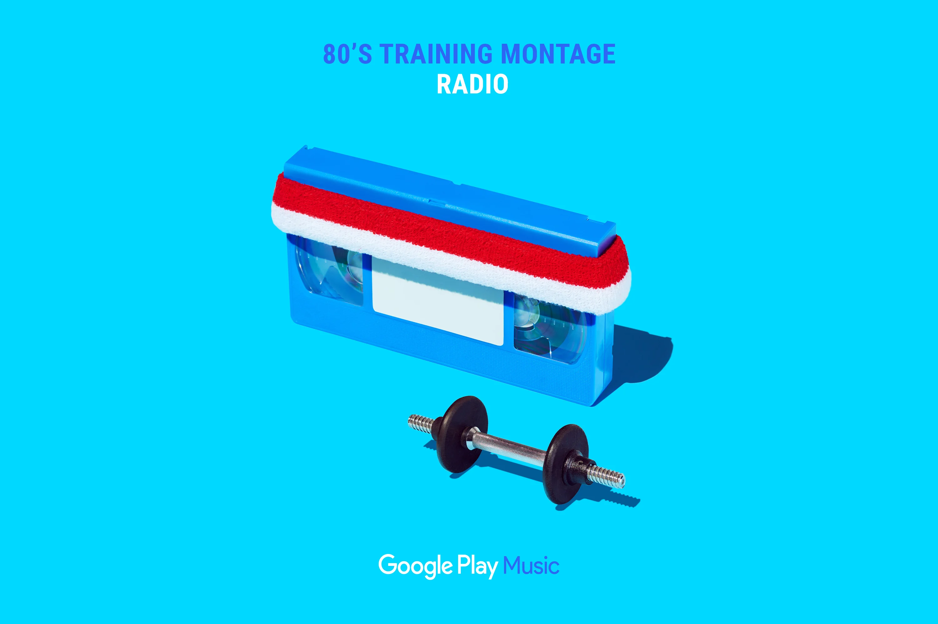 Google Play Music – 80s Training Montage Radio ad featuring blue tap cassette wearing a sweatband. Campaign concept and Art Direction by RoAndCo