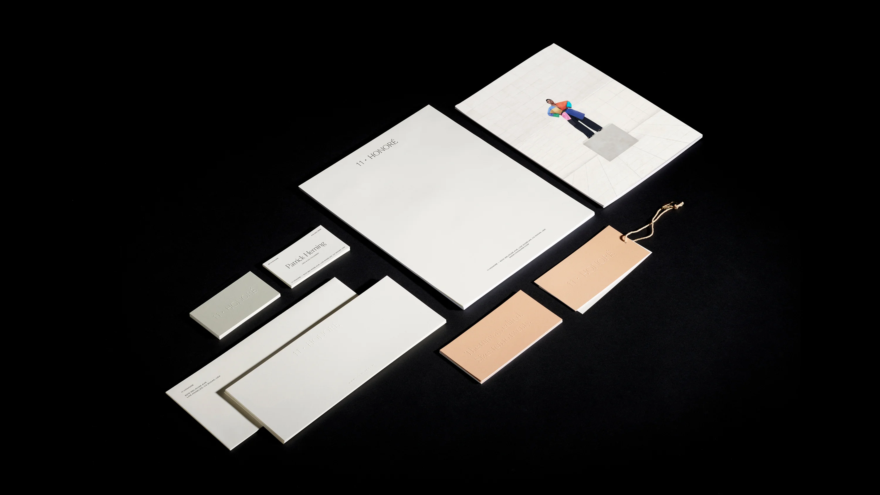 11 Honoré custom letterhead, hang tags, business cards and envelopes, print design and branding c