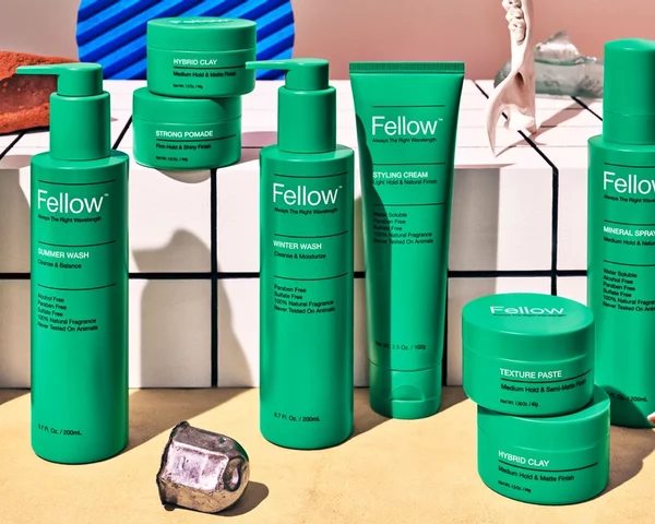 Fellow Product suite on styled countertop, branding and packaging design by RoAndCo Studio