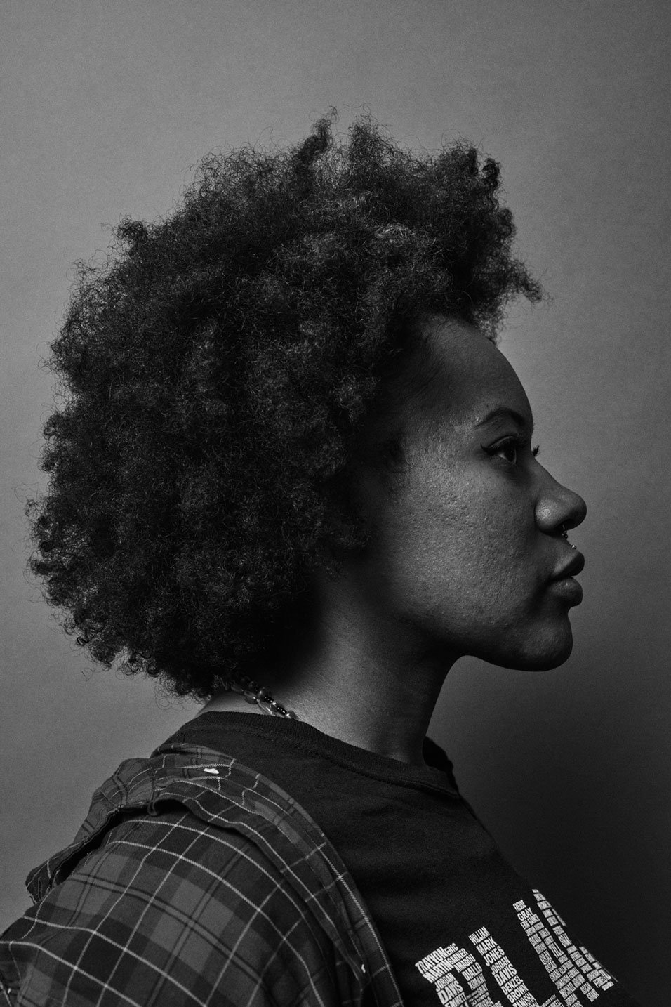 Profile black and white portrait of ShiShi Rose, community organizer and black wellness advocate for Romance Journal Issue 02 Resistance. Publication design, art direction, print design, interviews by RoAndCo. 