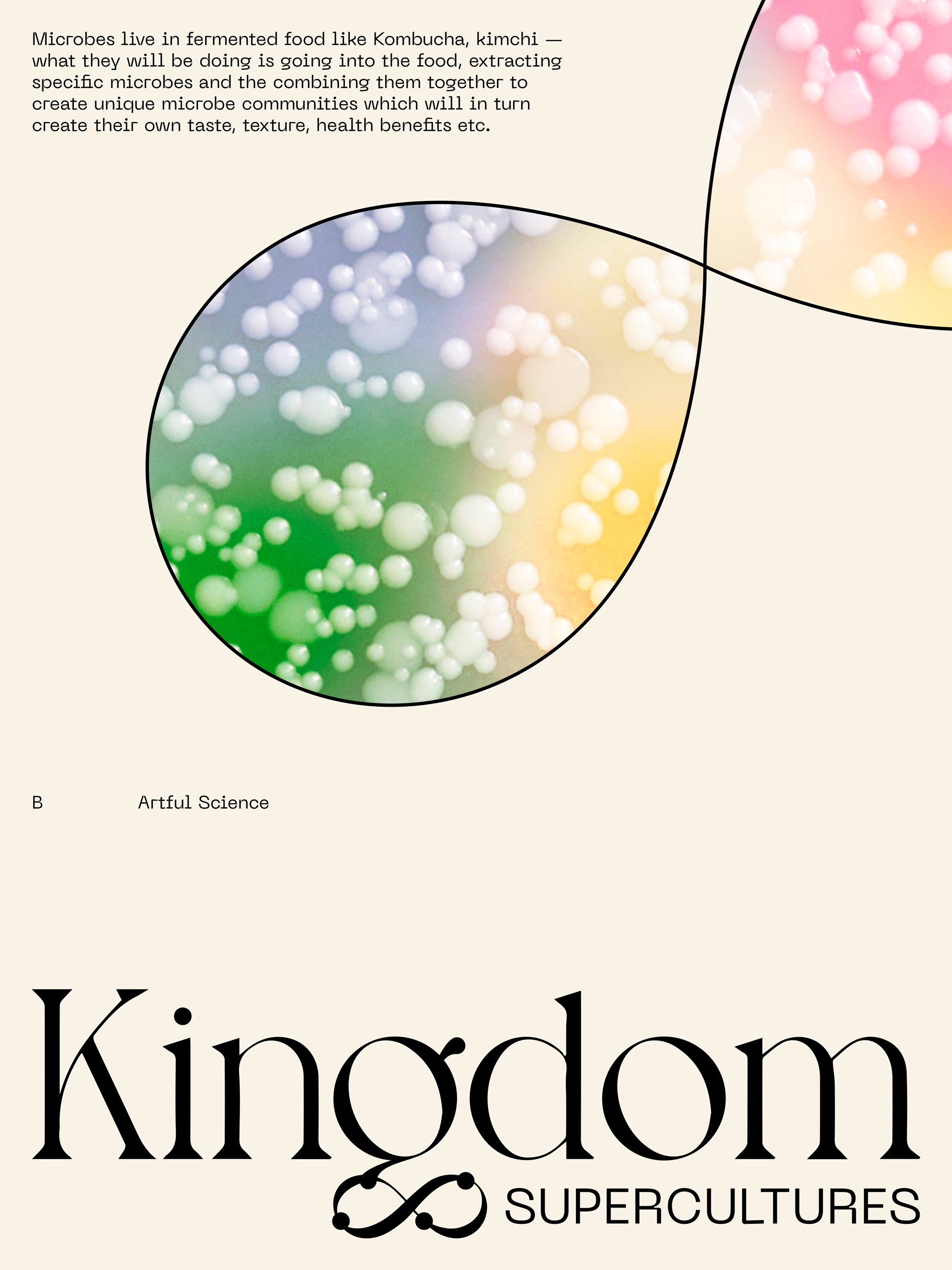 Kingdom Supercultures beige poster with custom infinity sign graphics, designed by RoAndCo