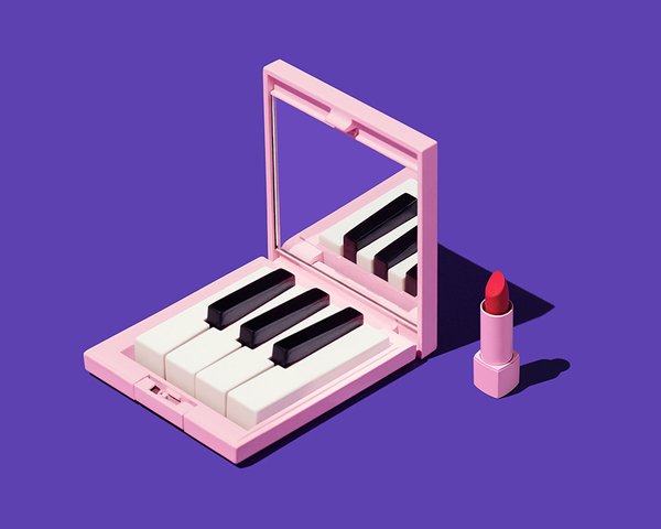 Google Play campaign ad – Mirror makeup compact with piano keys inside. Campaign concept and Art Direction by RoAndCo