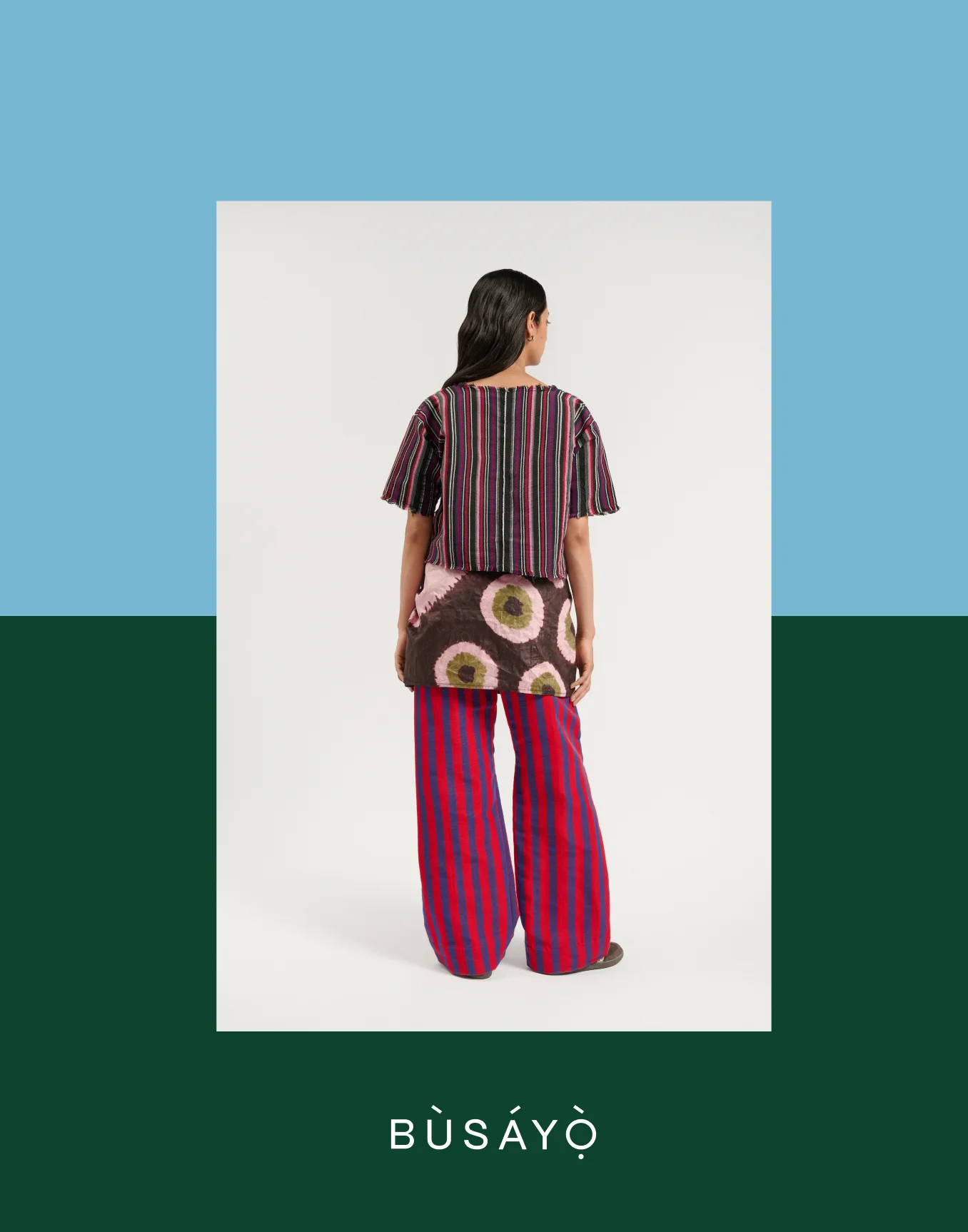 Busayo Ecom Image featuring mdoel wearing Busayo clothing facing away from camera