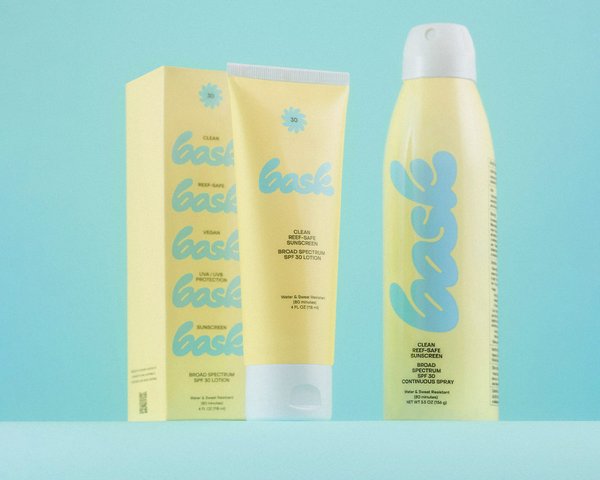 Bask Sunscreen Packaging suite, designed by RoAndCo