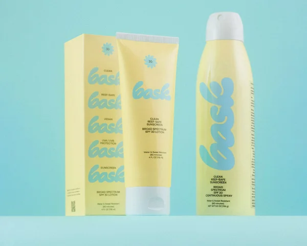 Bask Sunscreen Packaging suite, designed by RoAndCo