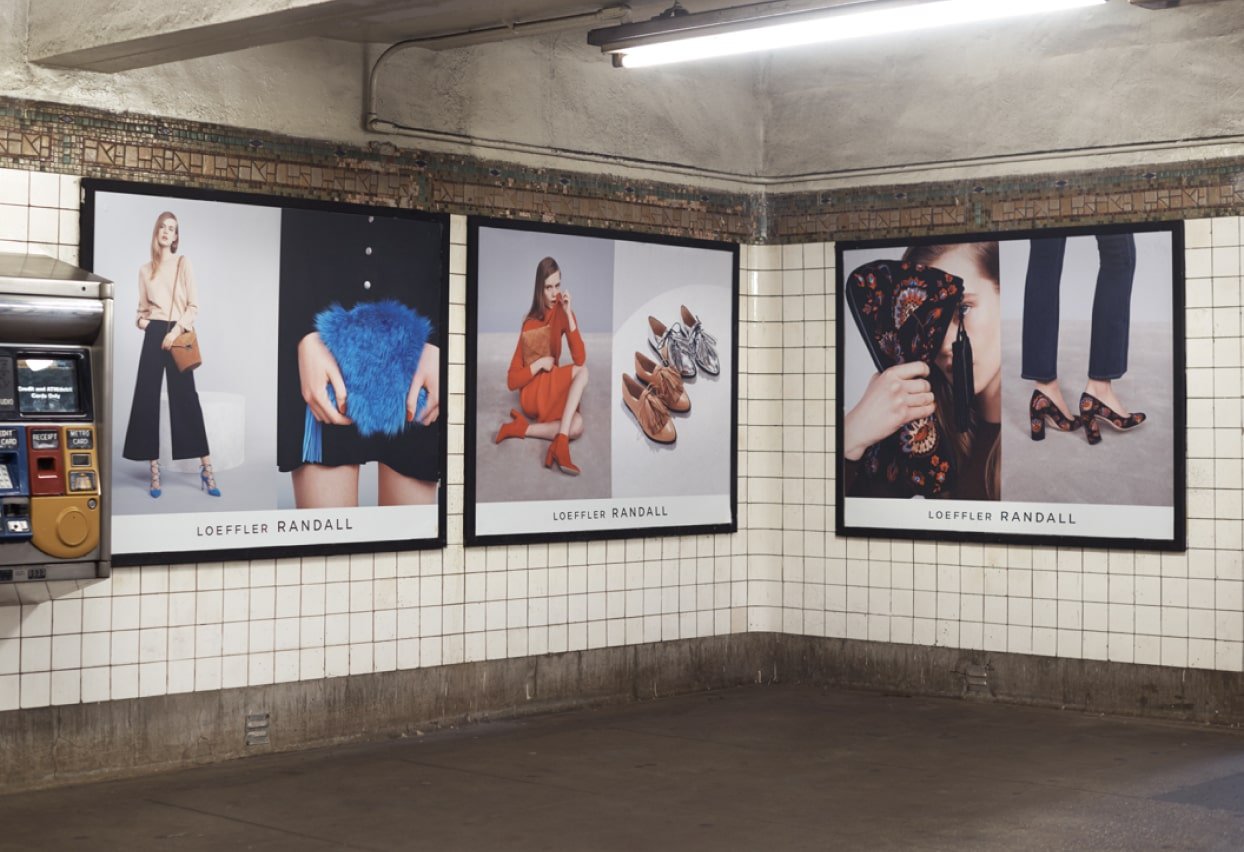 Loeffler Randall NYC subway ad takeover. Branding and Art direction by RoAndCo
