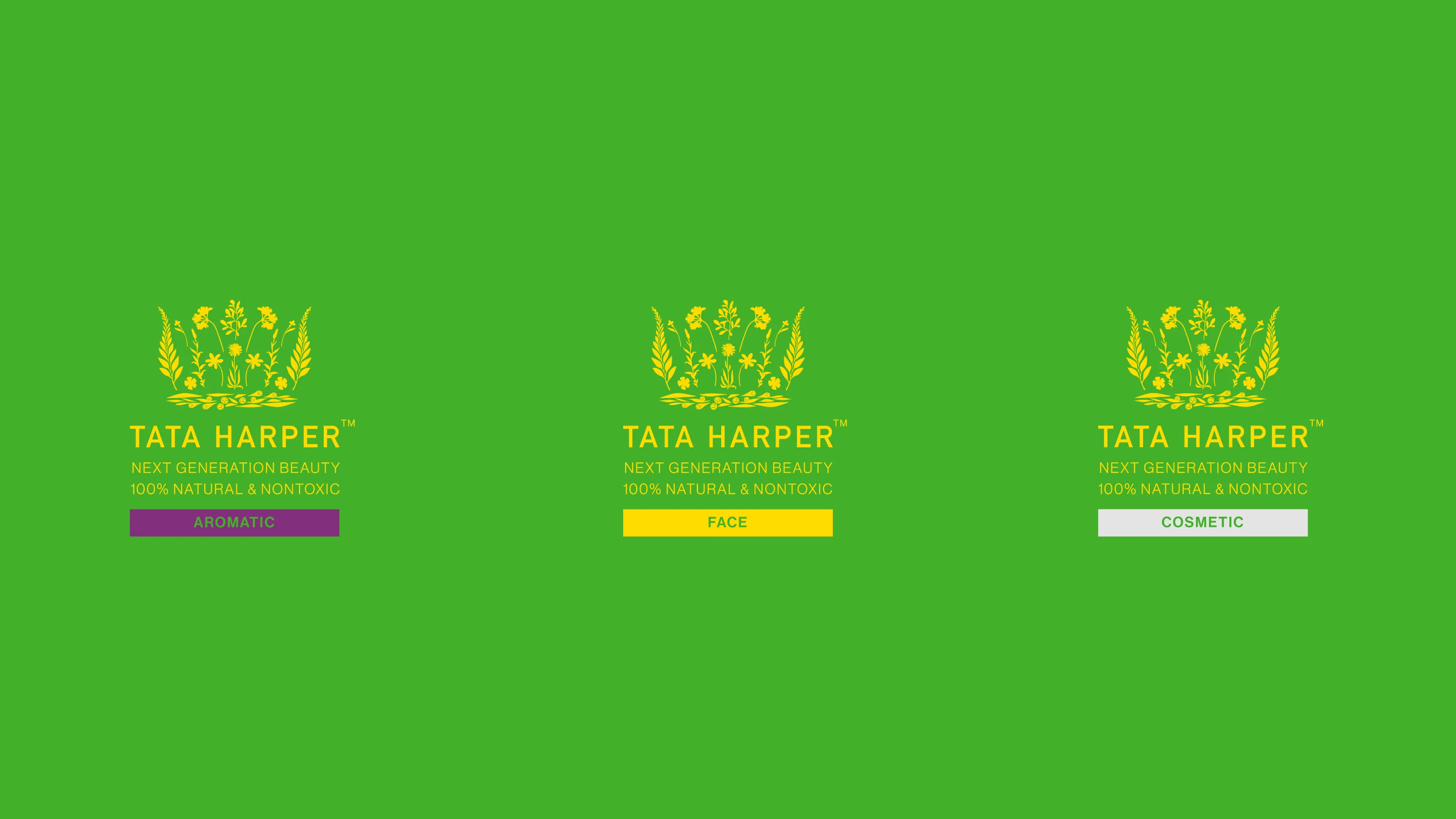 Tata Harper logo seals for aromatic, face, and cosmetic products designed by RoAndCo Studio