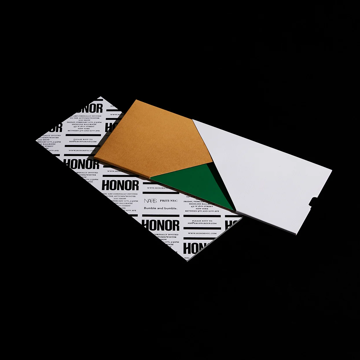 Honor Fashion Week 2011 invite close up, Honor logo, design by RoAndCo