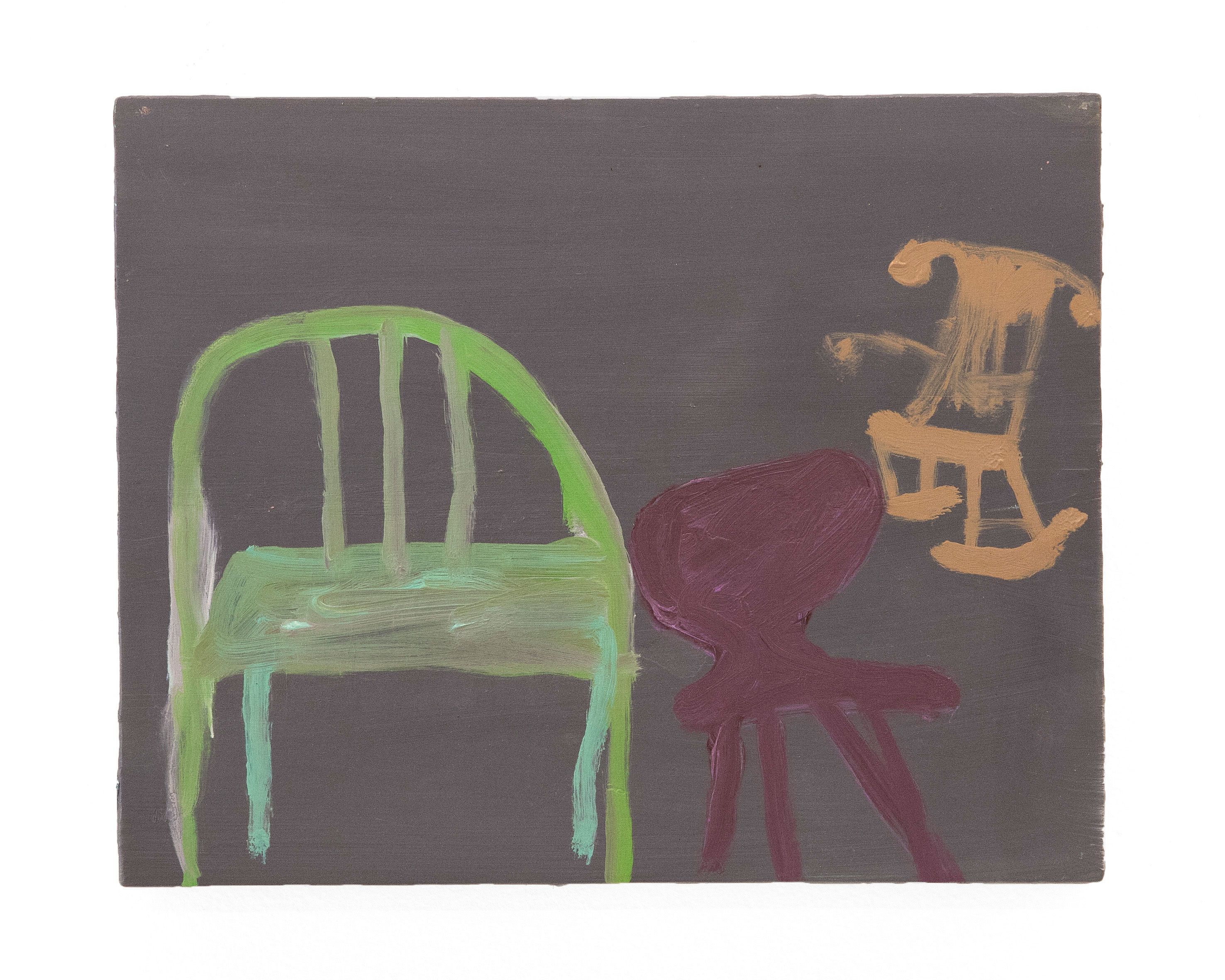 Three Chairs, 2026, oil on panel 8 x 10 in.