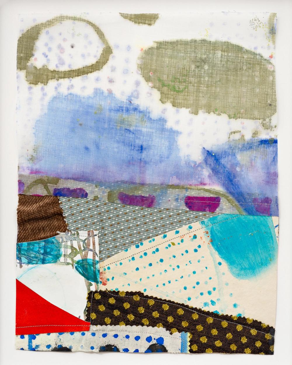 Could Be #4, 2020, acrylic, gouache, pencil, ink, paper, fabric, glue, paper, and thread, 13 x 11 in.